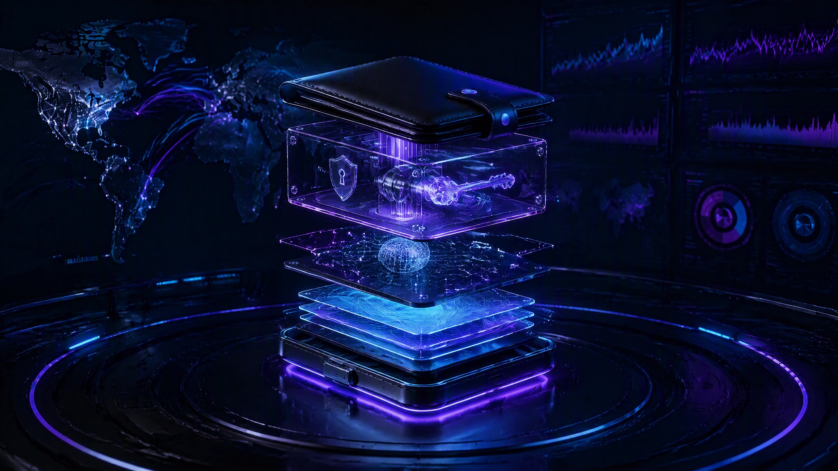 Educational visualization of how a cryptocurrency wallet protects keys